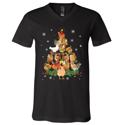 Funny Chicken Christmas Tree V-Neck T-Shirt