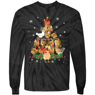 Funny Chicken Christmas Tree Tie-Dye Long Sleeve Shirt