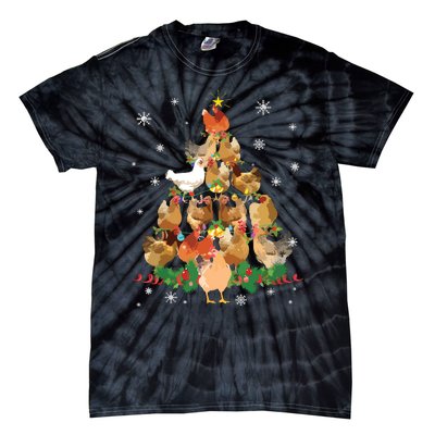 Funny Chicken Christmas Tree Tie-Dye T-Shirt