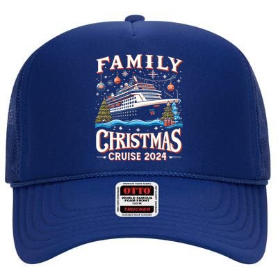 Family Christmas Cruise Squad 2024 Funny Family Trip Xmas Cool Gift High Crown Mesh Back Trucker Hat