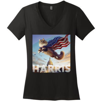 Funny Childless Cat Ladies For Harris 2024 Gift Women's V-Neck T-Shirt