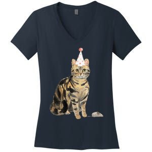 Funny Cat Chasing Mouse Birthday Cute Cat Birthday Women's V-Neck T-Shirt