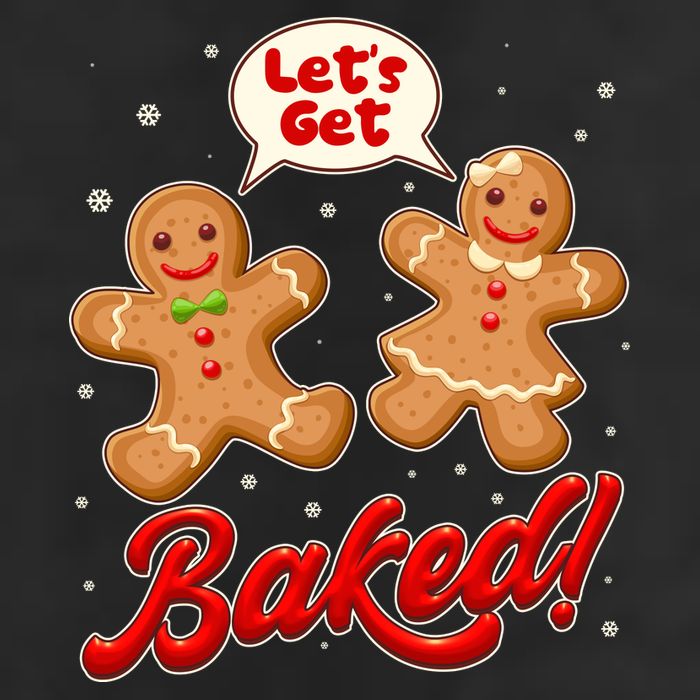 Funny Cute Christmas Let's Get Baked Gingerbread Cookies 7 Panel Mesh Trucker Snapback Hat