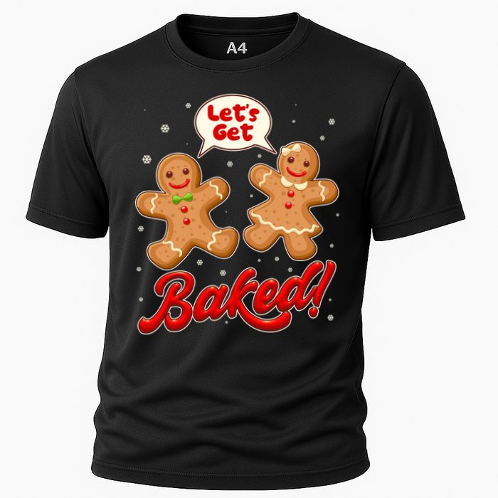 Funny Cute Christmas Let's Get Baked Gingerbread Cookies Cooling Performance Crew T-Shirt