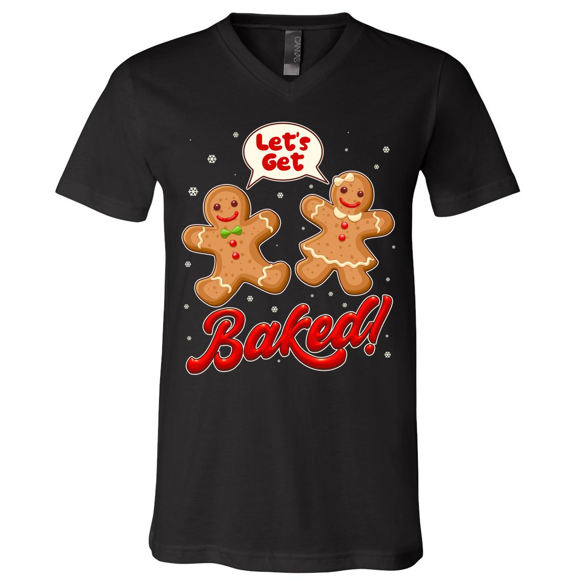 Funny Cute Christmas Let's Get Baked Gingerbread Cookies V-Neck T-Shirt