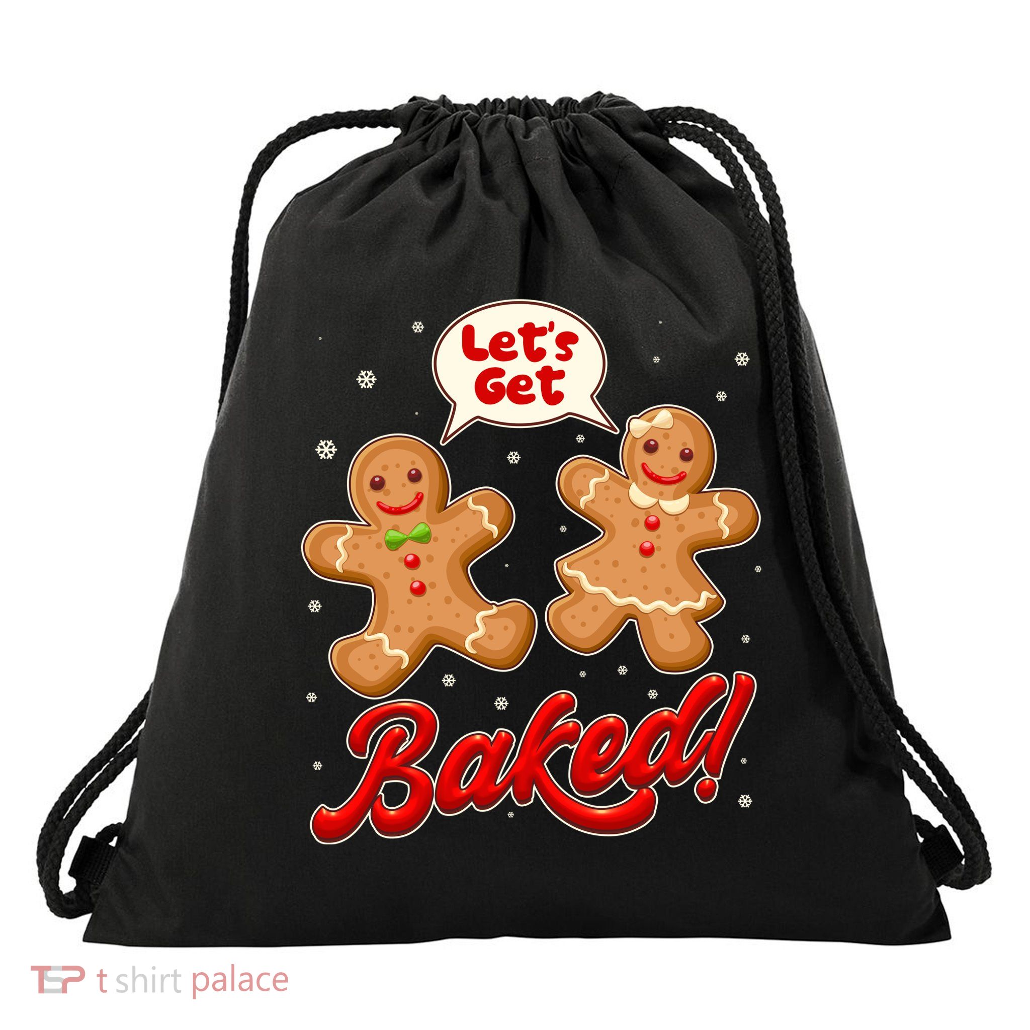 Funny Cute Christmas Let's Get Baked Gingerbread Cookies Drawstring Bag