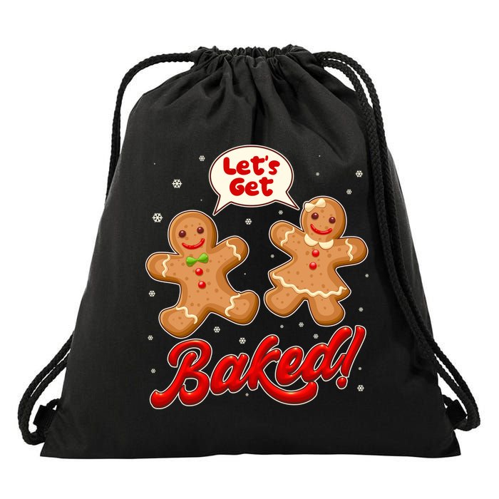 Funny Cute Christmas Let's Get Baked Gingerbread Cookies Drawstring Bag