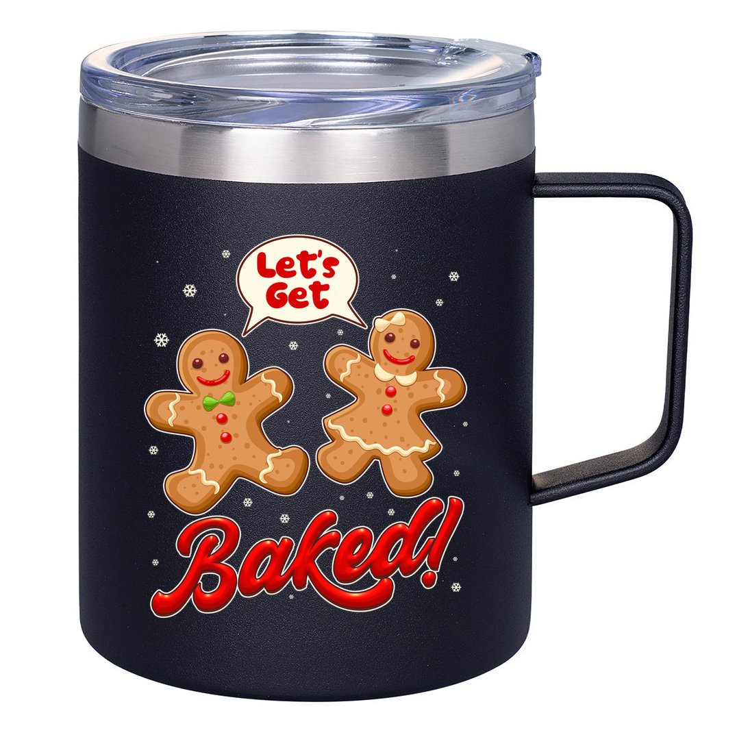 Funny Cute Christmas Let's Get Baked Gingerbread Cookies 12oz Stainless Steel Coffee Mug