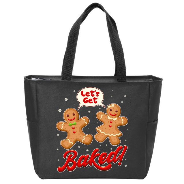 Funny Cute Christmas Let's Get Baked Gingerbread Cookies Zip Tote Bag