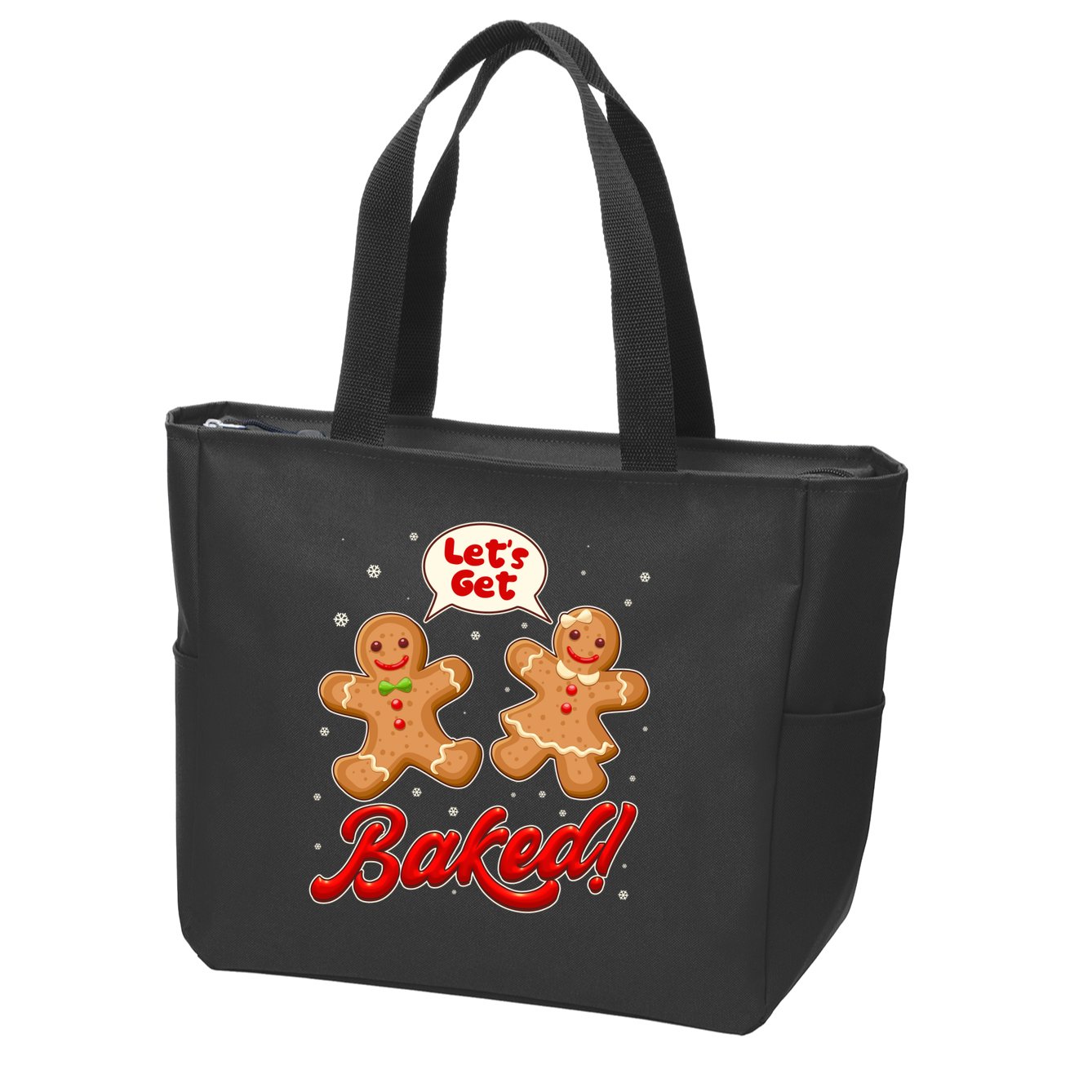 Funny Cute Christmas Let's Get Baked Gingerbread Cookies Zip Tote Bag