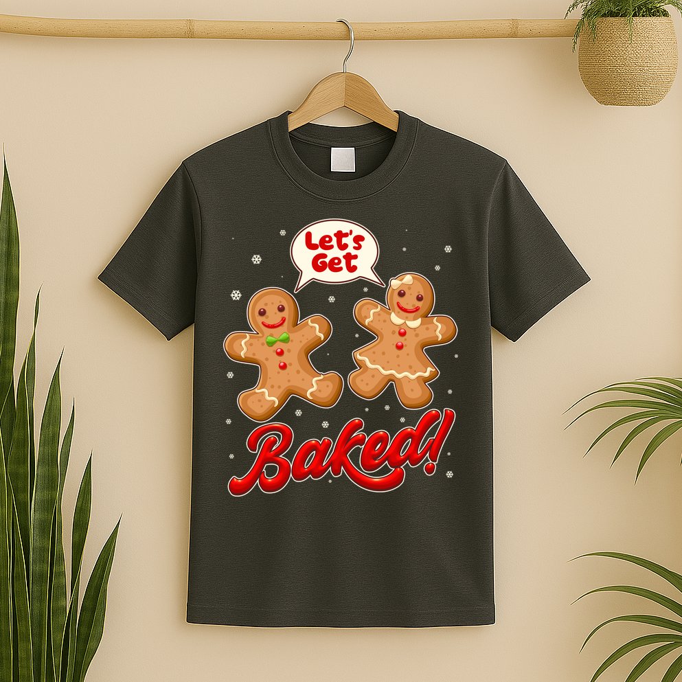 Funny Cute Christmas Let's Get Baked Gingerbread Cookies T-Shirt
