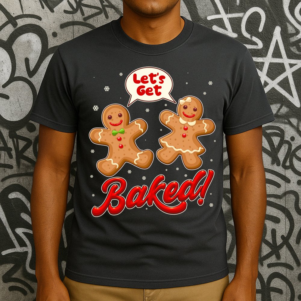Funny Cute Christmas Let's Get Baked Gingerbread Cookies T-Shirt