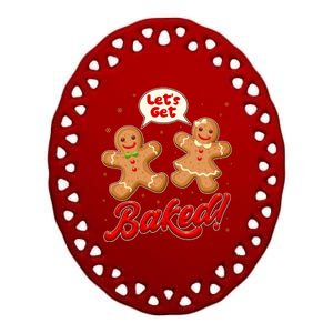 Funny Cute Christmas Let's Get Baked Gingerbread Cookies Ceramic Oval Ornament