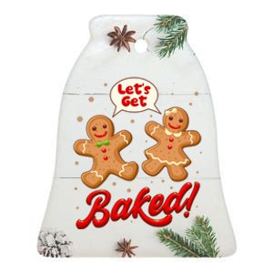 Funny Cute Christmas Let's Get Baked Gingerbread Cookies Ceramic Bell Ornament