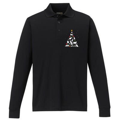 Funny Cat Christmas Tree Performance Long Sleeve Polo