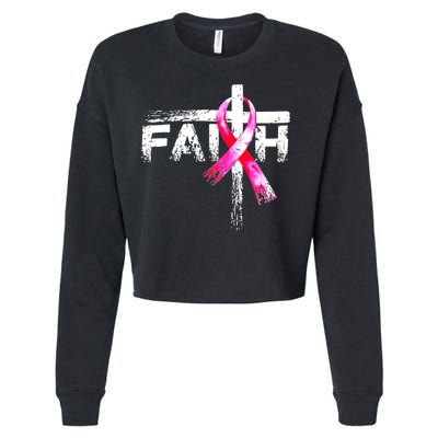 Faith Christian Cross Jesus Pink Ribbon Breast Cancer Cropped Pullover Crew