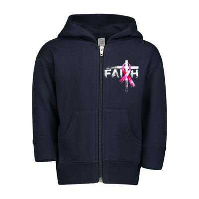 Faith Christian Cross Jesus Pink Ribbon Breast Cancer Toddler Zip Fleece Hoodie