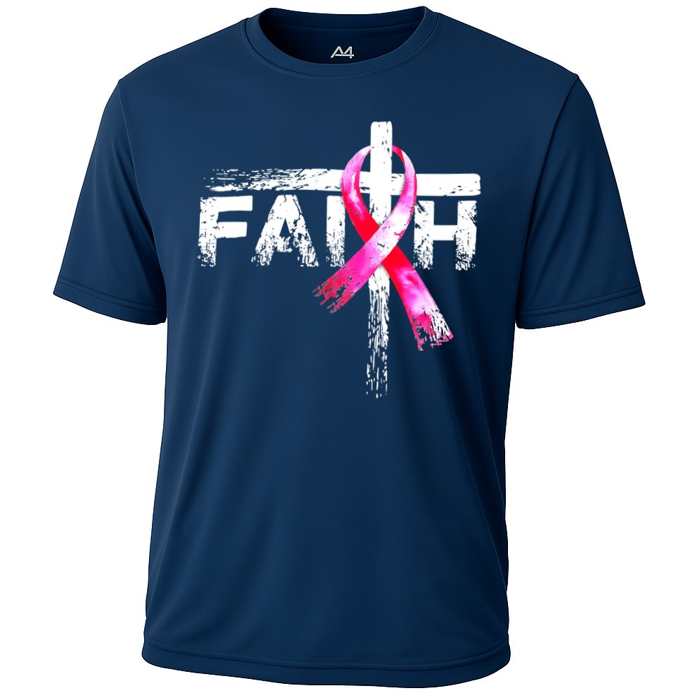 Faith Christian Cross Jesus Pink Ribbon Breast Cancer Cooling Performance Crew T-Shirt
