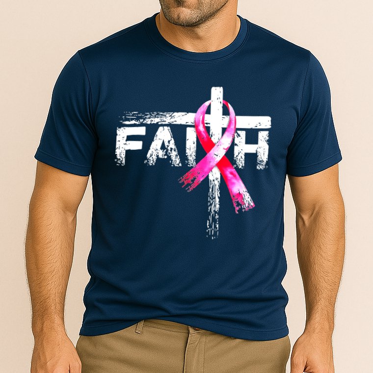 Faith Christian Cross Jesus Pink Ribbon Breast Cancer Cooling Performance Crew T-Shirt
