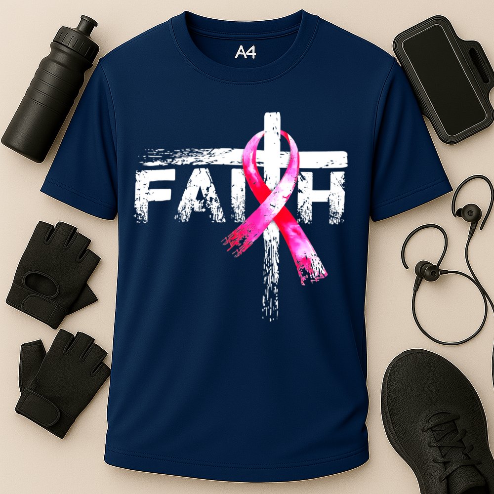 Faith Christian Cross Jesus Pink Ribbon Breast Cancer Cooling Performance Crew T-Shirt