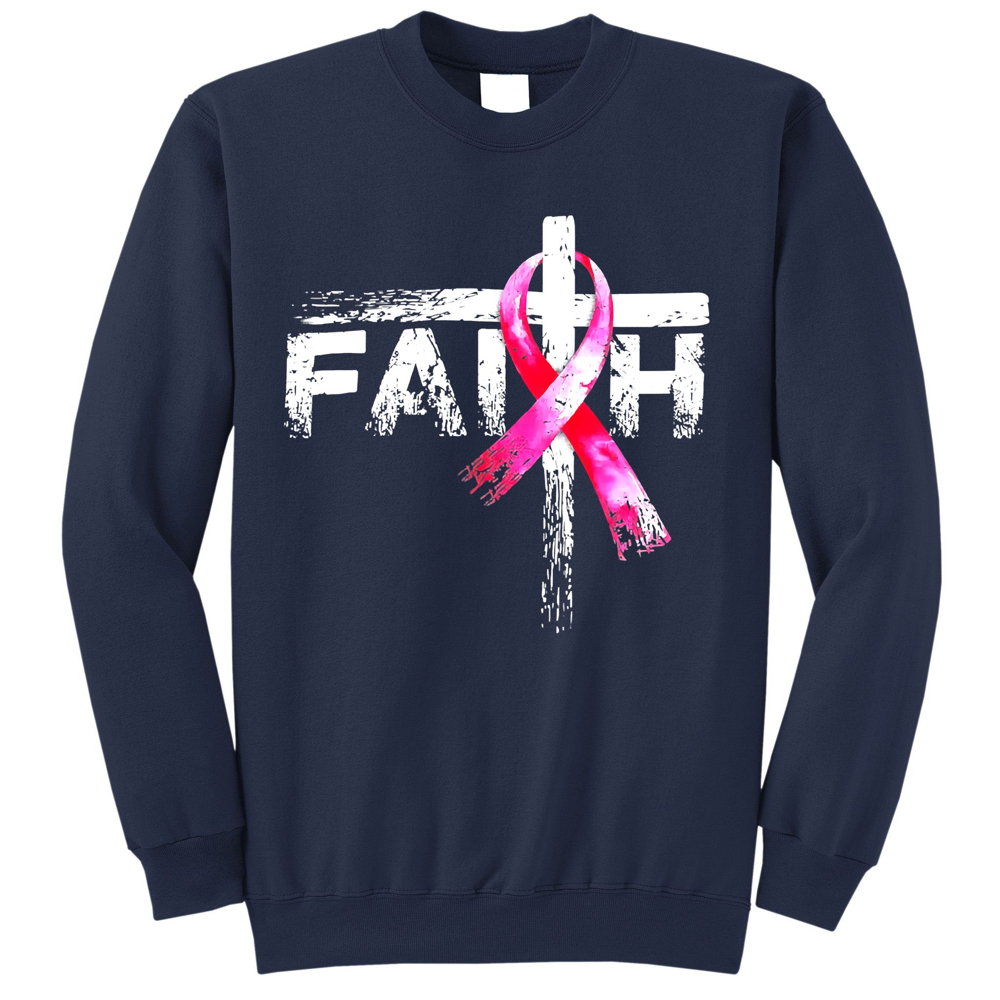 Faith Christian Cross Jesus Pink Ribbon Breast Cancer Sweatshirt