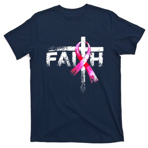 Faith Christian Cross Jesus Pink Ribbon Breast Cancer T-Shirt