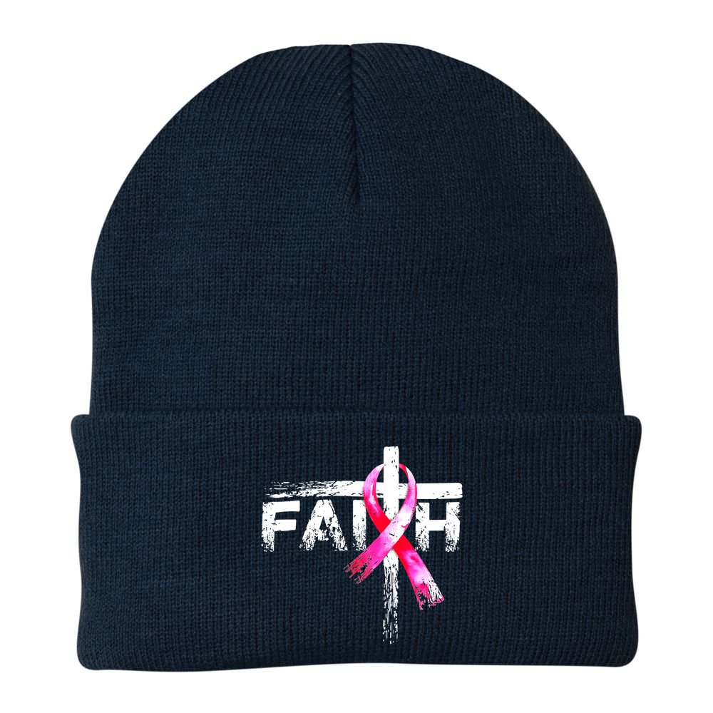 Faith Christian Cross Jesus Pink Ribbon Breast Cancer Beanie