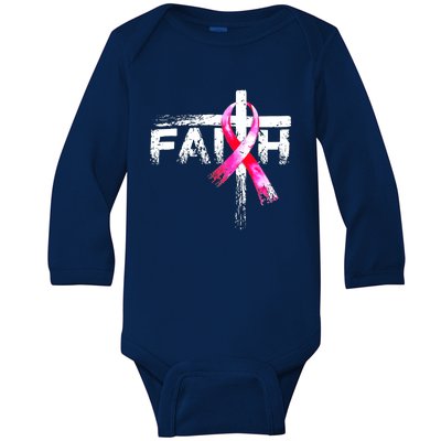 Faith Christian Cross Jesus Pink Ribbon Breast Cancer Baby Long Sleeve Bodysuit