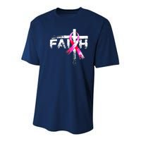 Faith Christian Cross Jesus Pink Ribbon Breast Cancer Youth Performance Sprint T-Shirt