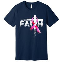 Faith Christian Cross Jesus Pink Ribbon Breast Cancer Premium T-Shirt