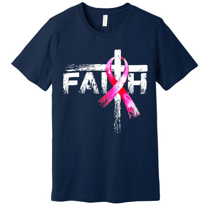 Faith Christian Cross Jesus Pink Ribbon Breast Cancer Premium T-Shirt