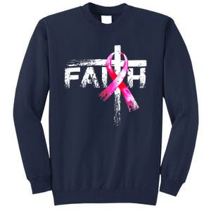 Faith Christian Cross Jesus Pink Ribbon Breast Cancer Tall Sweatshirt