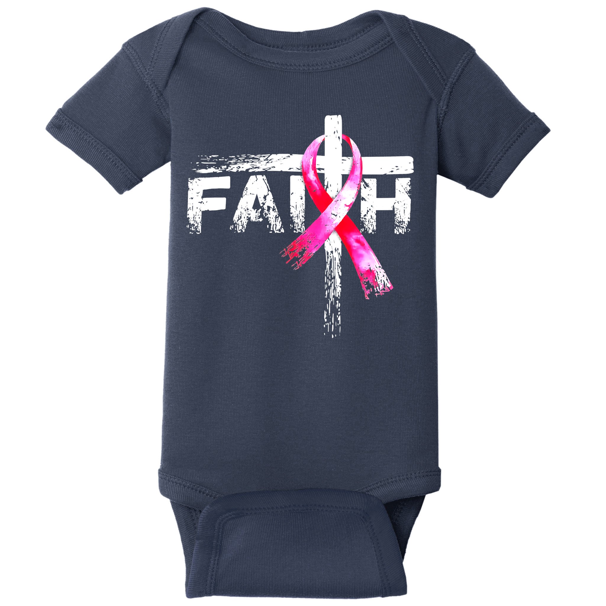Faith Christian Cross Jesus Pink Ribbon Breast Cancer Baby Bodysuit