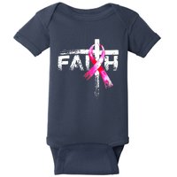 Faith Christian Cross Jesus Pink Ribbon Breast Cancer Baby Bodysuit