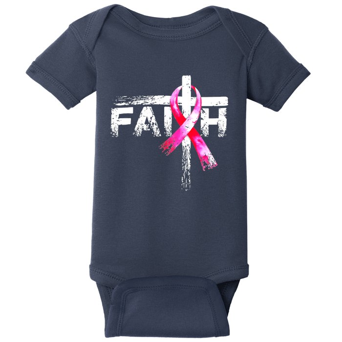 Faith Christian Cross Jesus Pink Ribbon Breast Cancer Baby Bodysuit