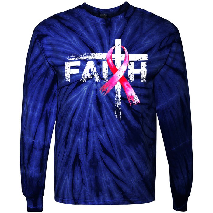 Faith Christian Cross Jesus Pink Ribbon Breast Cancer Tie-Dye Long Sleeve Shirt