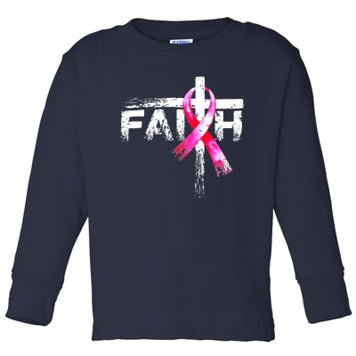 Faith Christian Cross Jesus Pink Ribbon Breast Cancer Toddler Long Sleeve Shirt