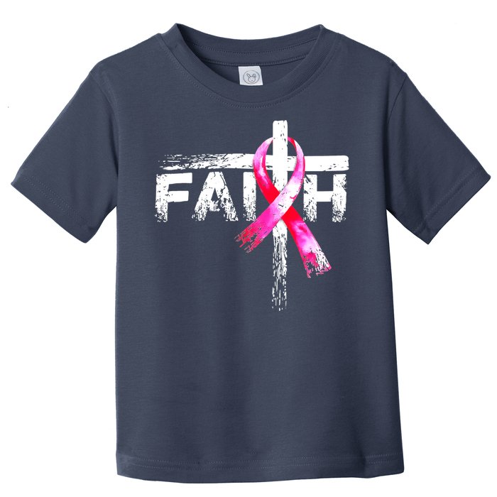 Faith Christian Cross Jesus Pink Ribbon Breast Cancer Toddler T-Shirt