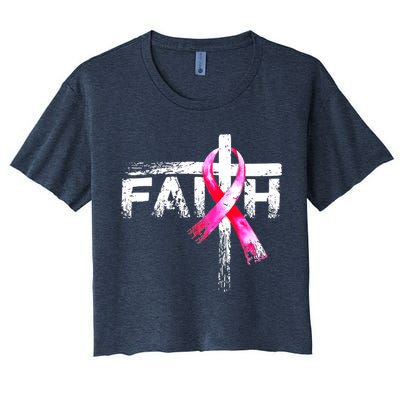 Faith Christian Cross Jesus Pink Ribbon Breast Cancer Women's Crop Top Tee