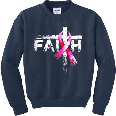 Faith Christian Cross Jesus Pink Ribbon Breast Cancer Kids Sweatshirt