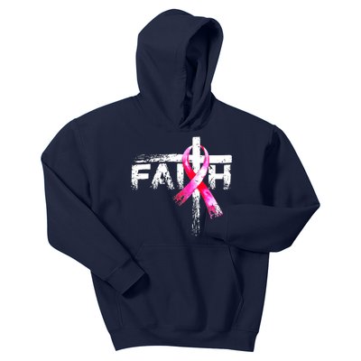 Faith Christian Cross Jesus Pink Ribbon Breast Cancer Kids Hoodie