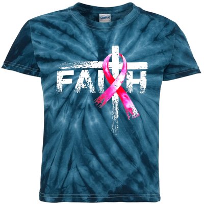 Faith Christian Cross Jesus Pink Ribbon Breast Cancer Kids Tie-Dye T-Shirt