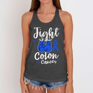 Fight Colon Cancer Gloves Support Colon Cancer Awareness Women's Knotted Racerback Tank