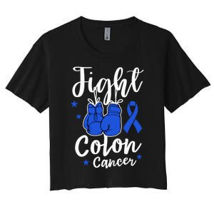 Fight Colon Cancer Gloves Support Colon Cancer Awareness Women's Crop Top Tee