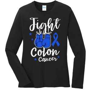 Fight Colon Cancer Gloves Support Colon Cancer Awareness Ladies Long Sleeve Shirt