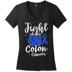 Fight Colon Cancer Gloves Support Colon Cancer Awareness Women's V-Neck T-Shirt