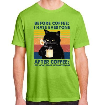 Funny Cat Coffee Before Coffee I Hate Everyone After Coffee Adult ChromaSoft Performance T-Shirt