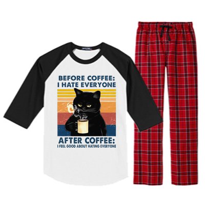 Funny Cat Coffee Before Coffee I Hate Everyone After Coffee Raglan Sleeve Pajama Set