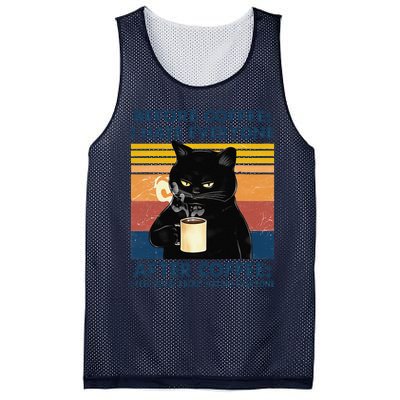 Funny Cat Coffee Before Coffee I Hate Everyone After Coffee Mesh Reversible Basketball Jersey Tank