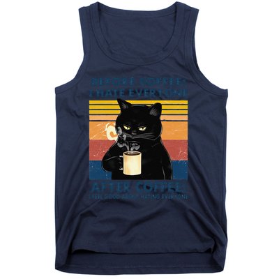 Funny Cat Coffee Before Coffee I Hate Everyone After Coffee Tank Top